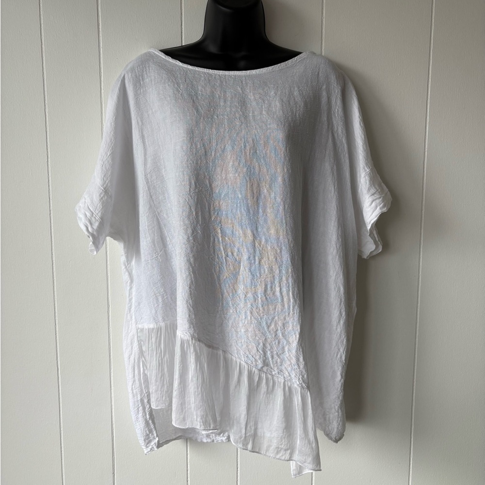 Paolo Tricot Linen/Silk Asymmetrical Top | Size L/XL - Picture 2 of 9